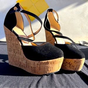 Suede Black and Cork Wedges